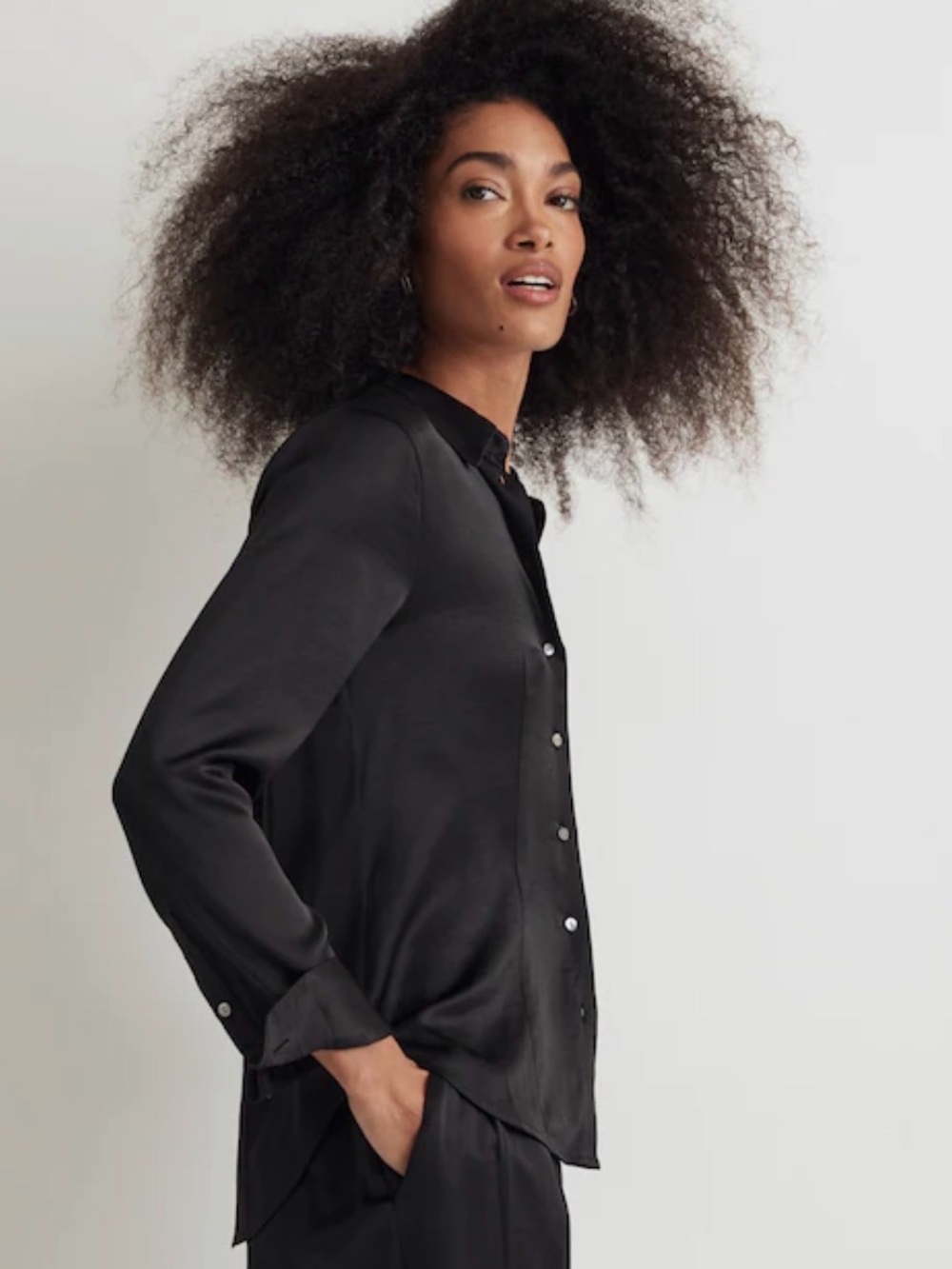 Madewell Relaxed Satin Button-Down Shirt Black size S